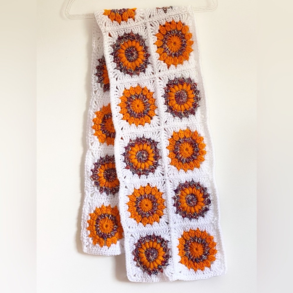 Crochet Table Runner White Orange & Multicolored Pattern